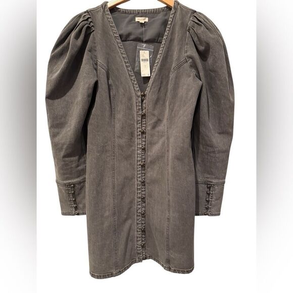 NWT Pilcro Puff Sleeve Mini Denim Gray  Dress - Picture 5 of 9